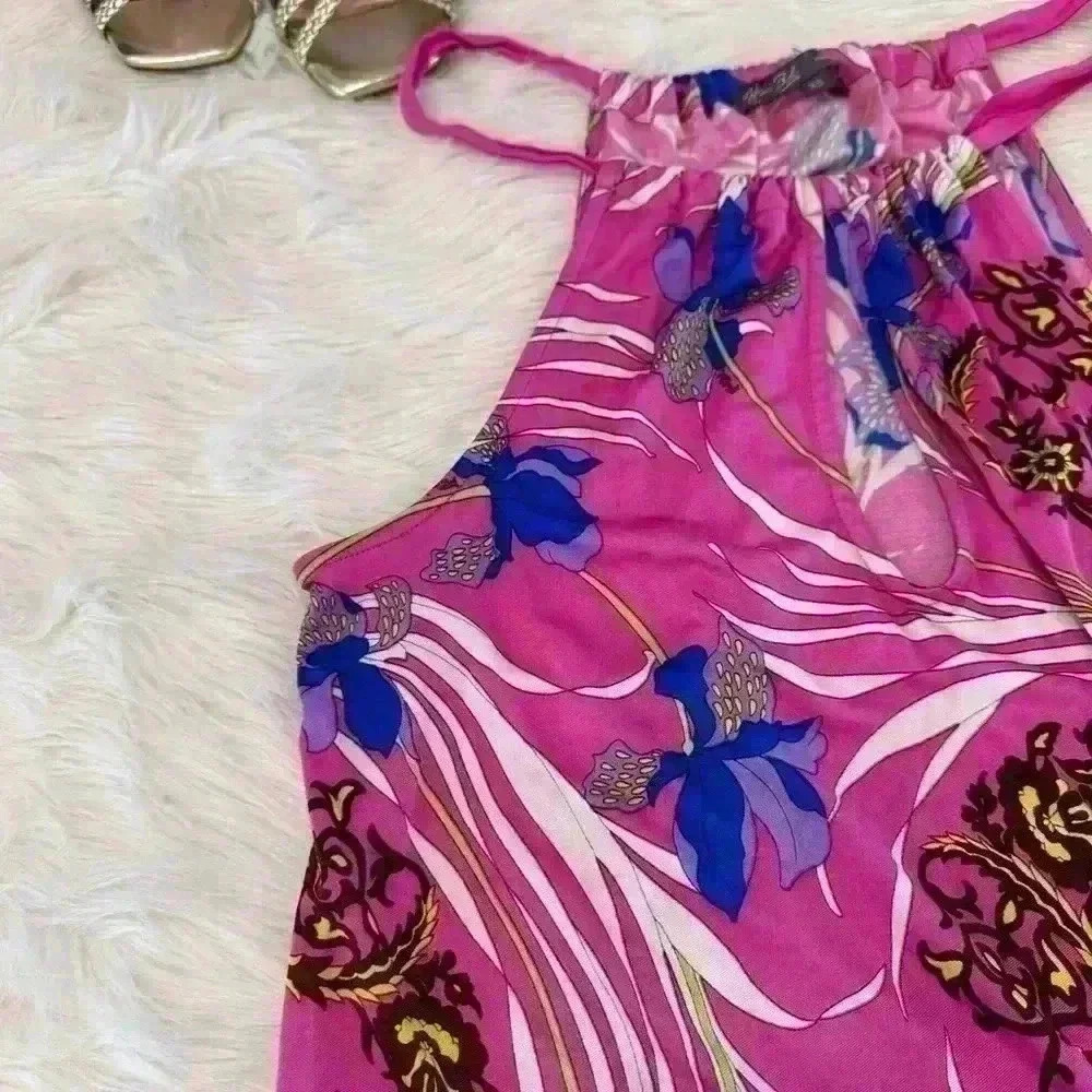HALÉ BOB SLEEVELESS TANK SILK TIE AT NECK PINK MULTI COLOR SIZE XS - Picture 9 of 14